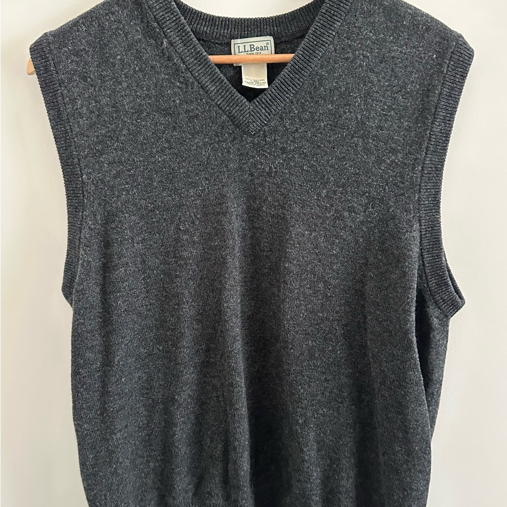 Vintage L.L.Bean Sweater Vest Mens Size L Gray 100% Lambs Wool